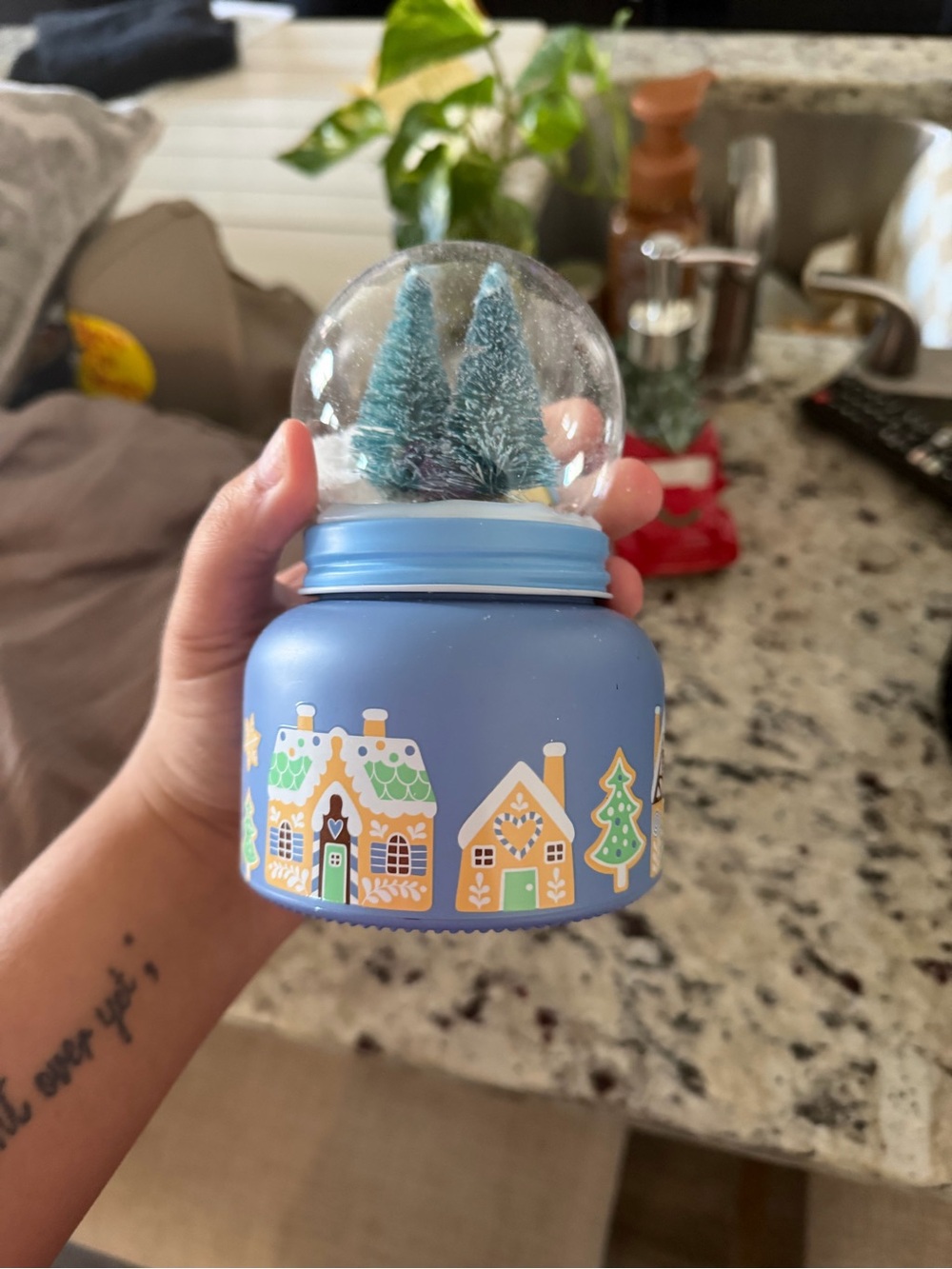 Holiday Gingerbread Village Snow Globe Jar - Blue